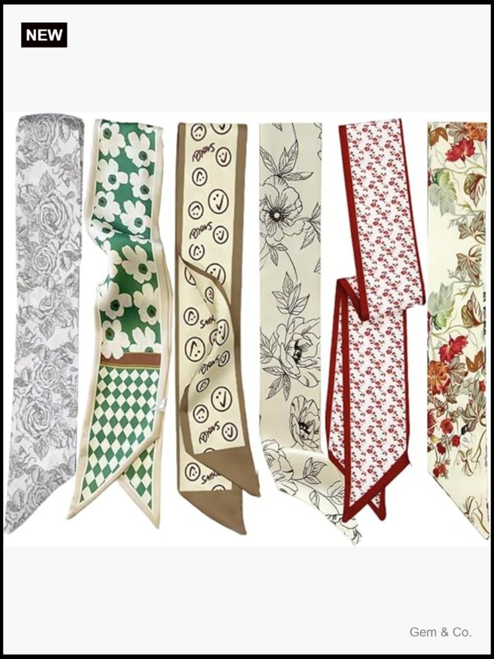 Silk Feel Scarf 6 Pack Handbag Hair Neck Accessory Lightweight